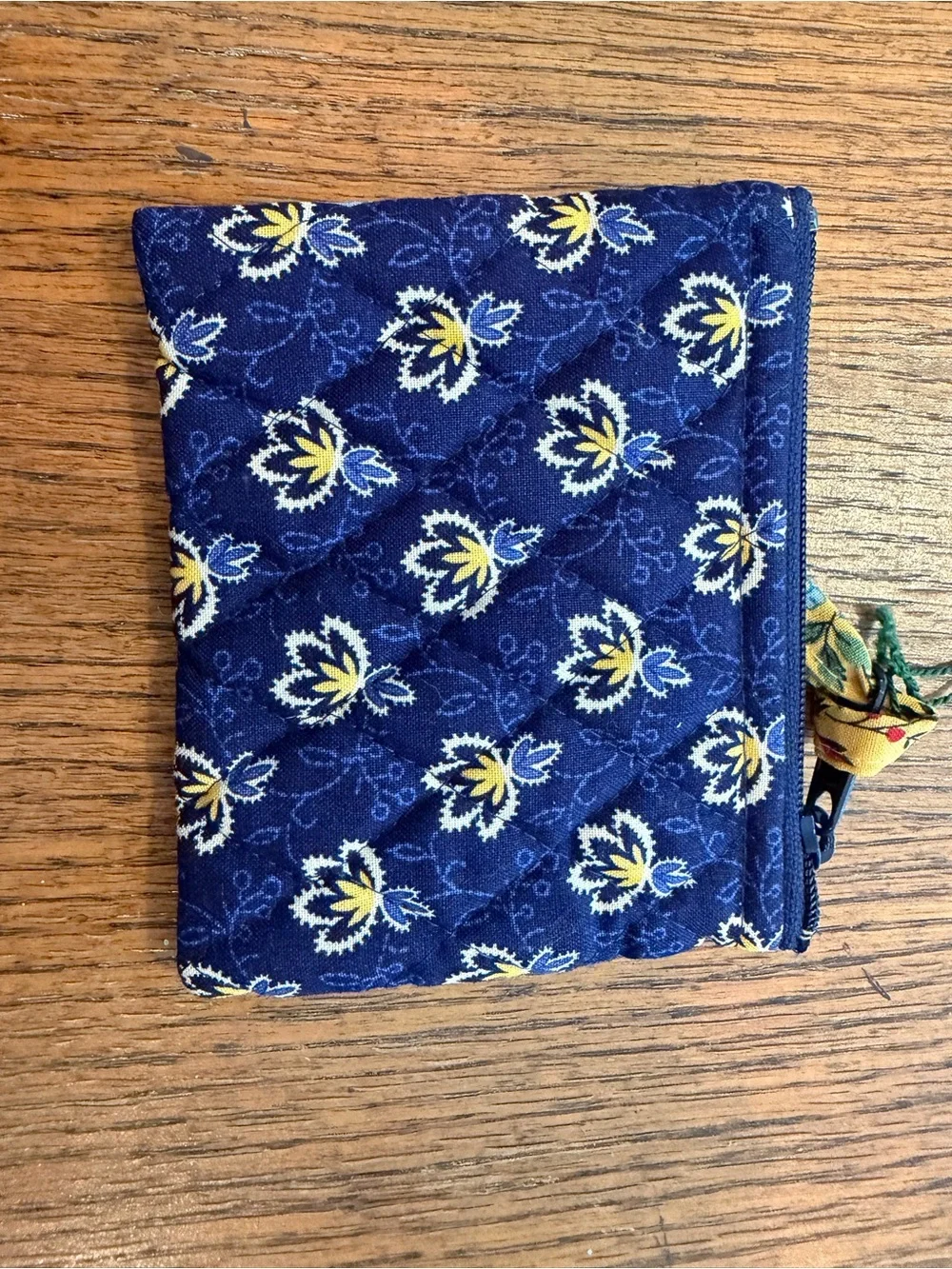 Vera Bradley Navy Quilted Cosmetic Pouch with Yellow Floral Stripe